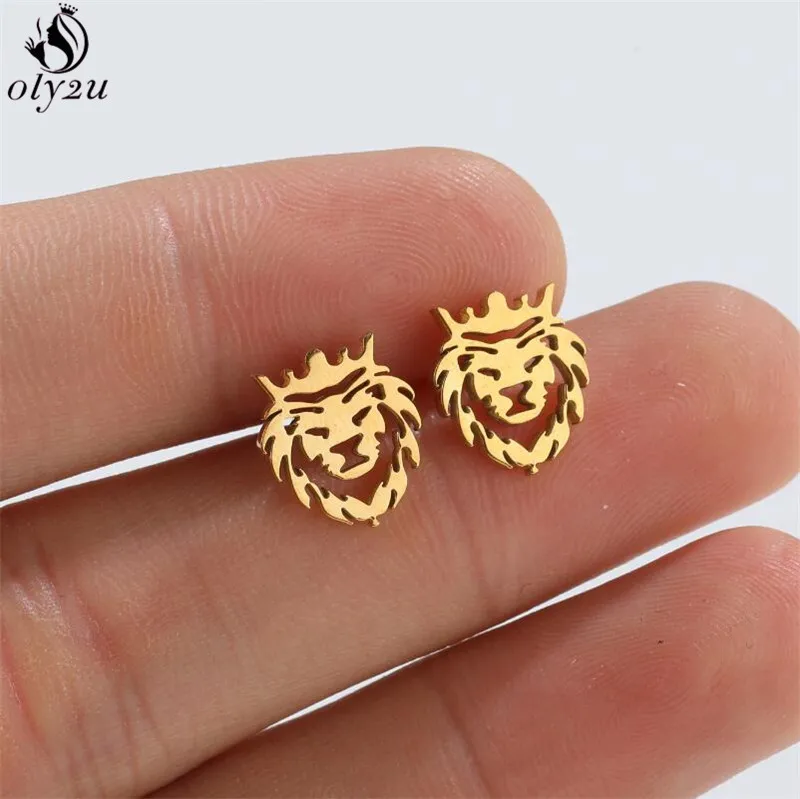 

Ethnic Cute Animal Lion Earrings for Men Women Stainless Steel Gold Earring Minimalist Jewelry Small Dog Squirrel Ladies Earings