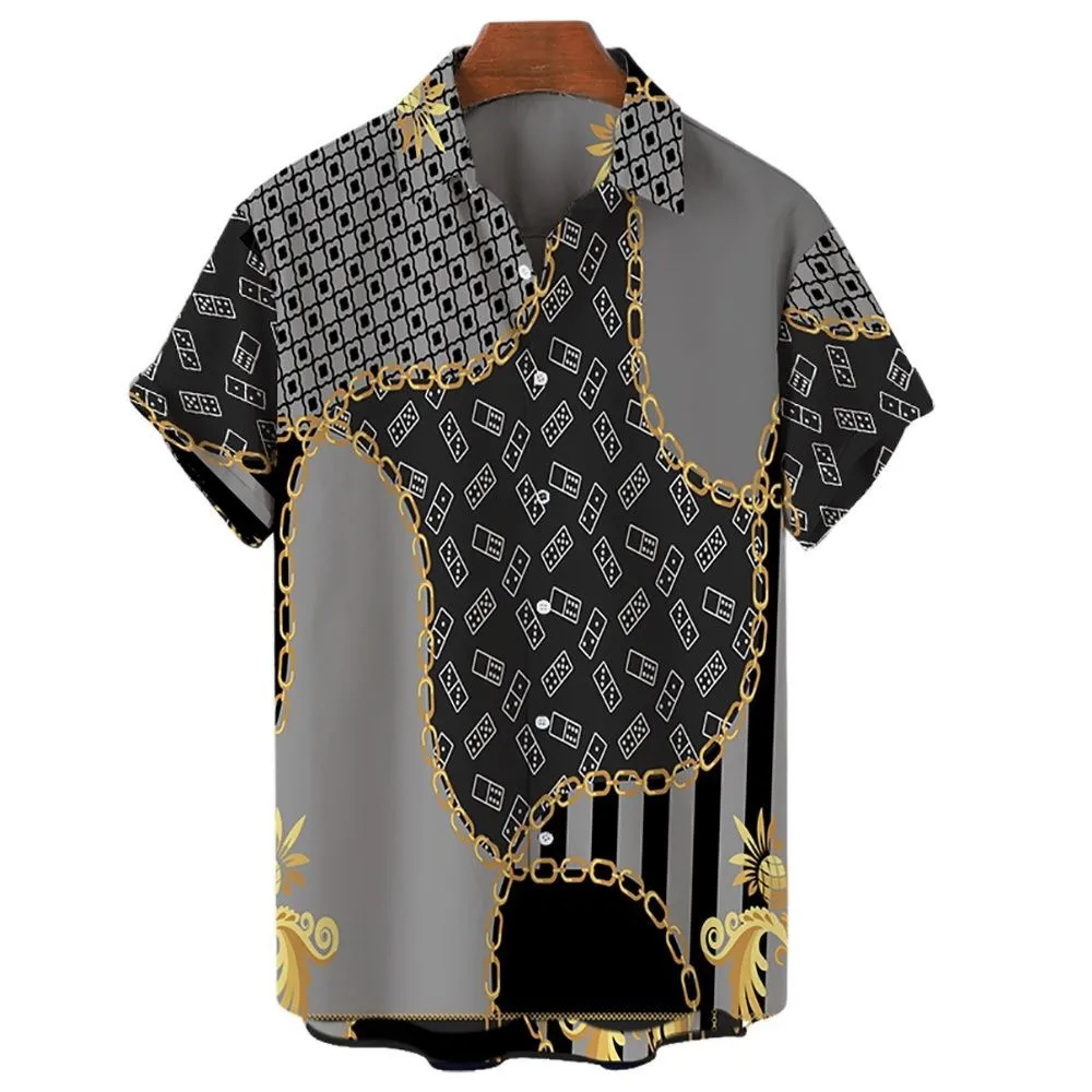 

3D Gold Chain Printing Men's Beach Shirt Novel Luxury Men's Clothing Hip-hop Top
