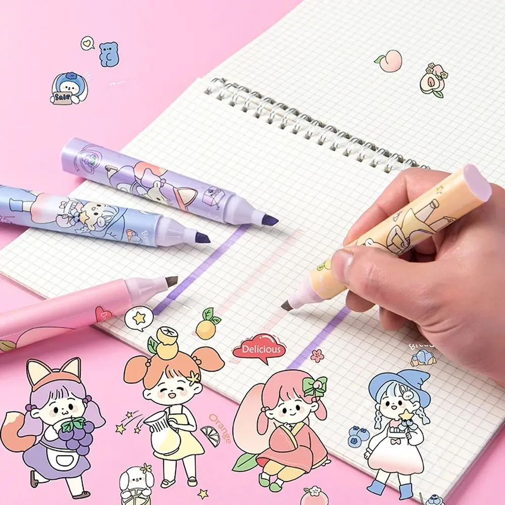 

4 pcs/pack Novelty Girls Cartoon Soft Head Highlighters Art Markers Fluorescent Color Pen Fine Liner School Office Stationery