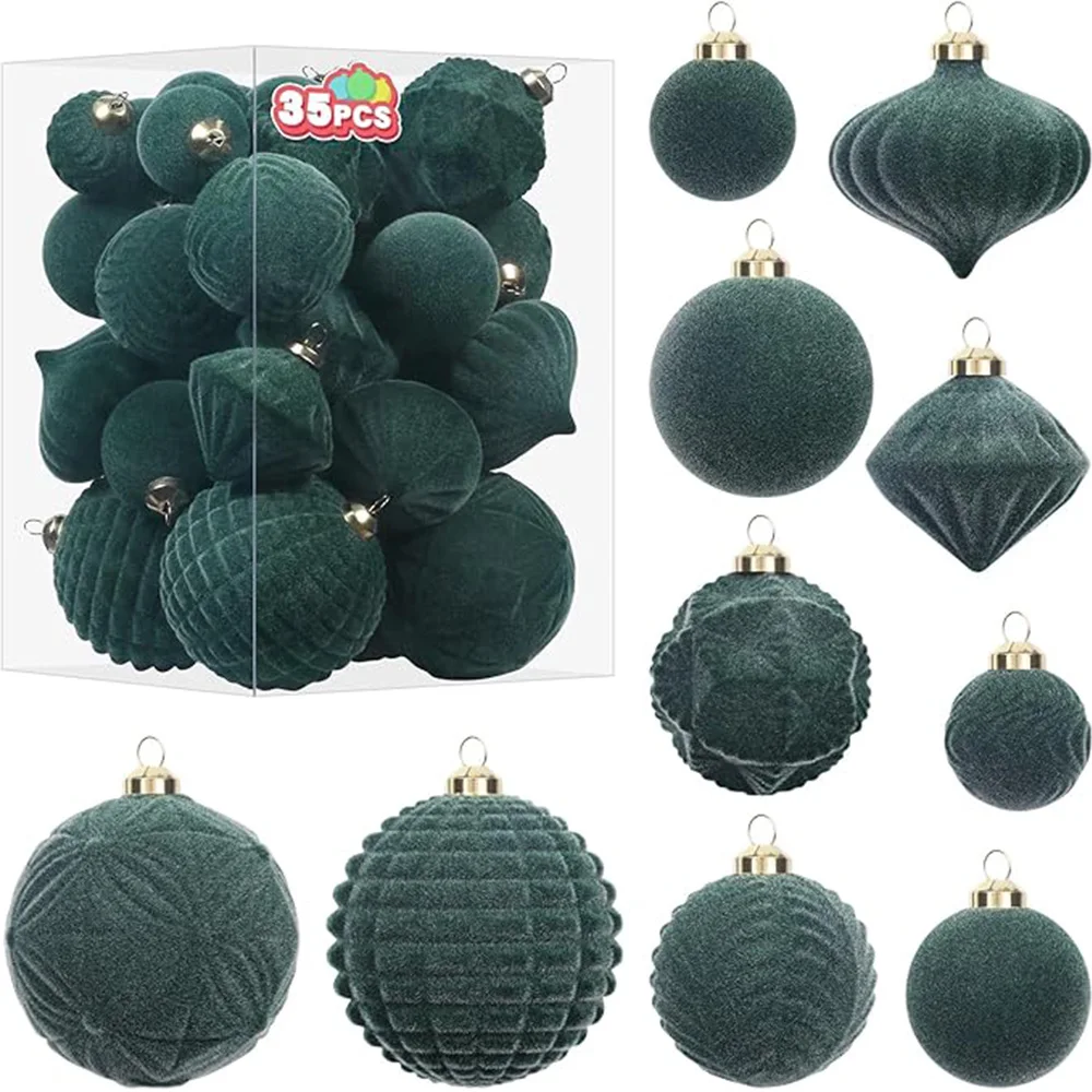 Набор бархатных рождественских украшений 35 шт. флокированные небьющиеся ассорти