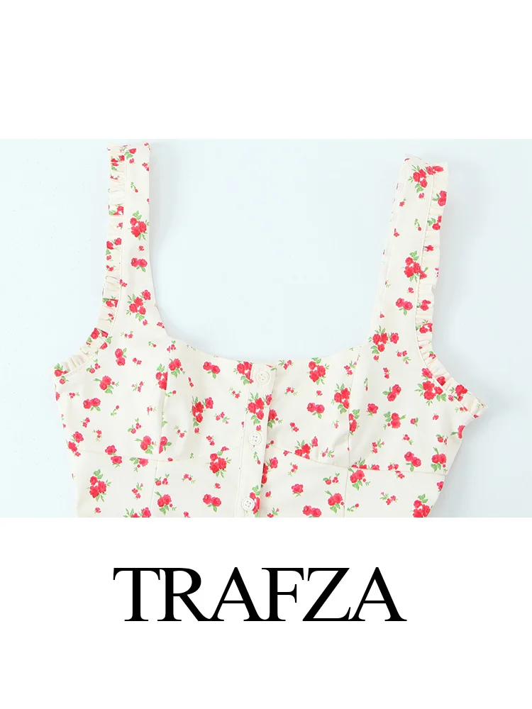 TRAFZA женский элегантный эластичный однобортный топ без рукавов с цветочным