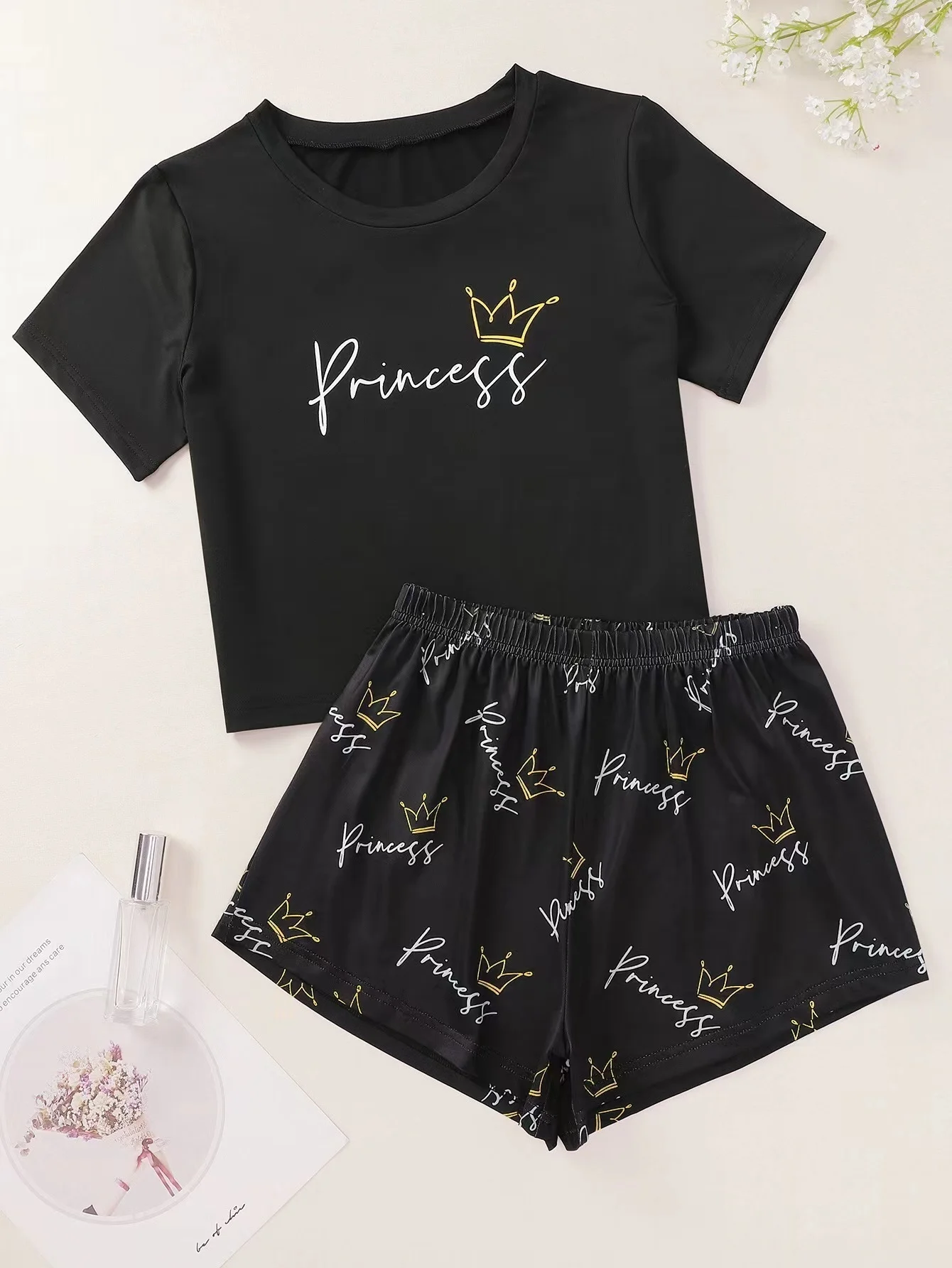 

New Style Women's Summer Princess Short Sleeve T Shirts & Grid Shorts Pajama Set Cute Comfort Sleepwear Home Suits Underwear