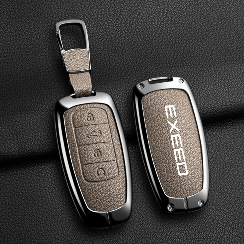 Фото Автомобильный кожаный чехол для ключей из цинкового сплава для Chery EXEED RX Suv, 2023-держатель, чехол с дистанционным управлением, брелок, аксессуары №2