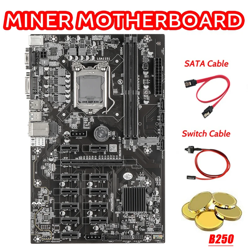 

B250 Mining Motherboard 12 USB 3.0 To PCIe X16 PCI-E 16X Graphics Card LGA 1151 DDR4 SATA Bitcoin BTC ETH Miner Mainboard