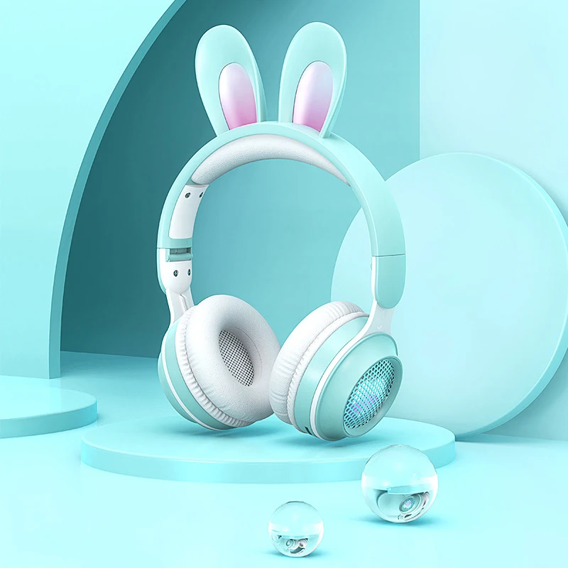

Kids Girls Wireless Headphones, Cute Rabbits Girls RGB LED Stereo Music Bluetooth Earphones, Children Gaming Headset Gamer