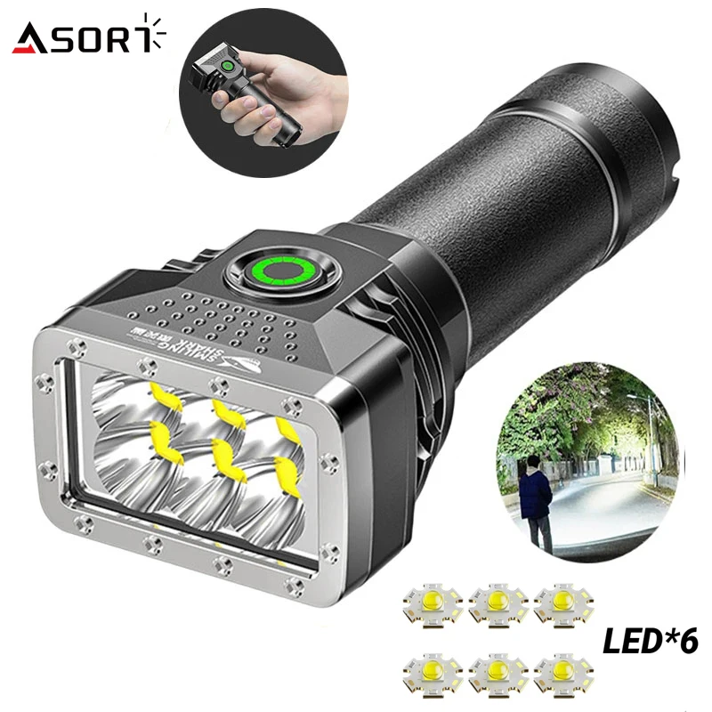 Mini 6 Led Bright Flashlight High Power Usb Rechargeable Llampe Torche Powerful Tactical Led Light  for Outdoor Camping