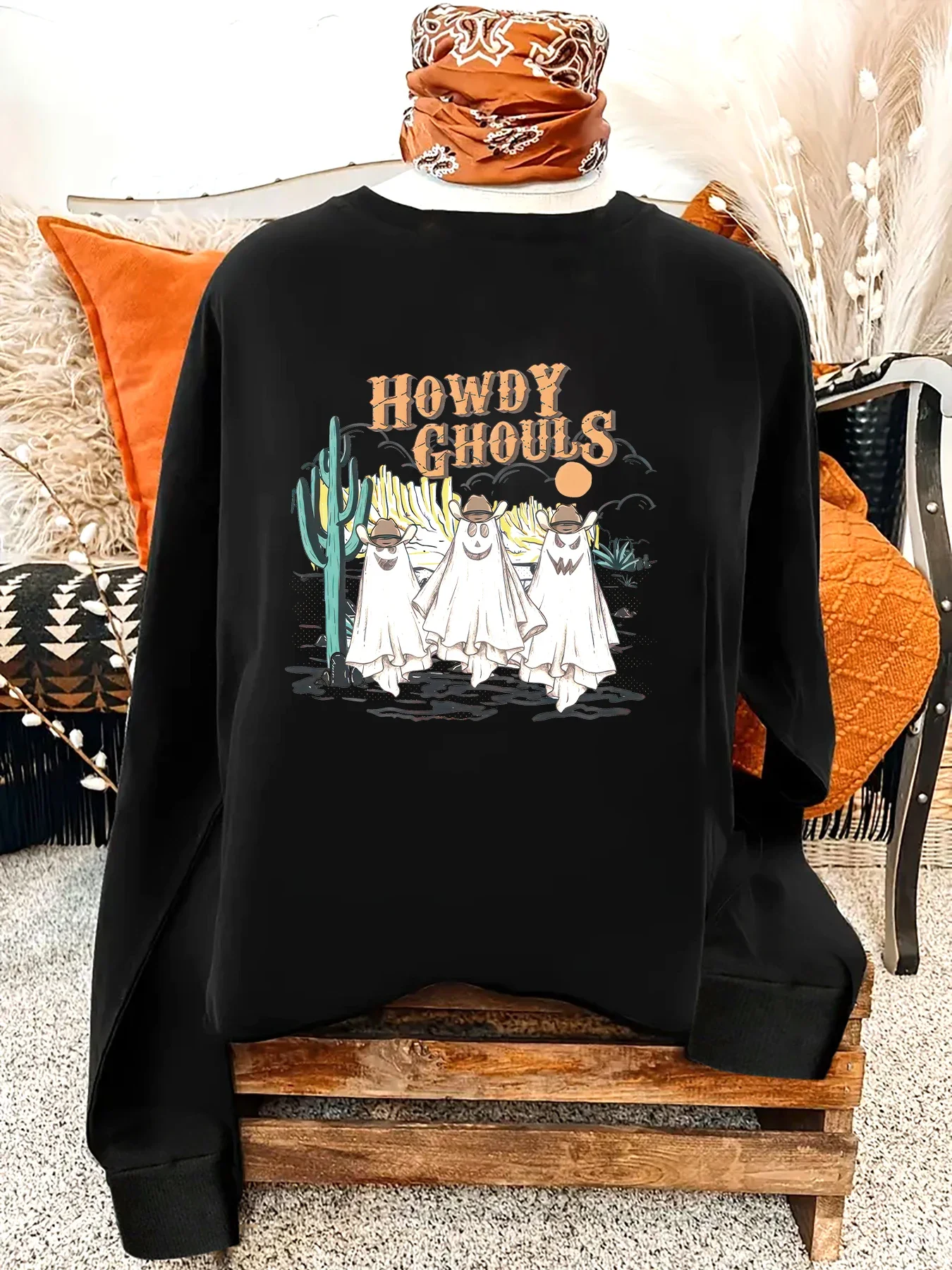 Женская Толстовка С Графическим Принтом Howdy Ghouls В Западном Ковбойском Стиле