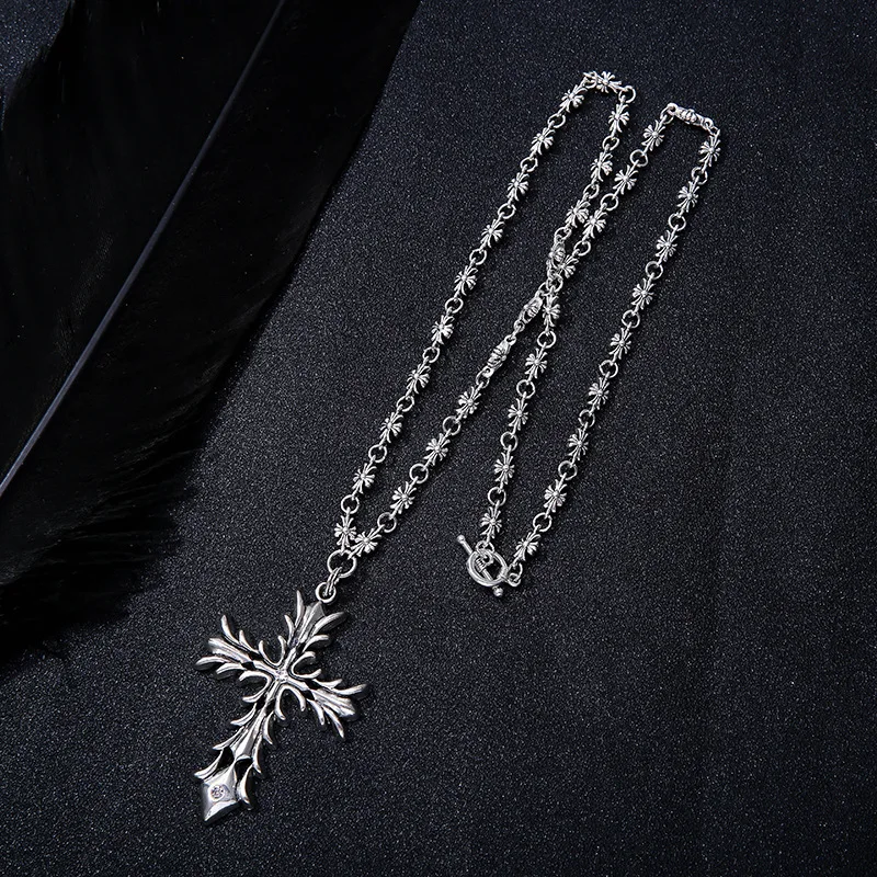S925 Серебряное готическое ожерелье с шипами и крестом персонализированное
