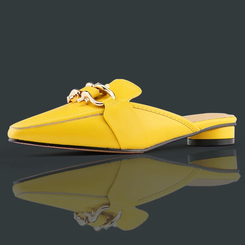 Women's Mules Leather 2023 Summer Fashion Low-Heeled Slippers Luxury  Elegant Comfortable Shoe