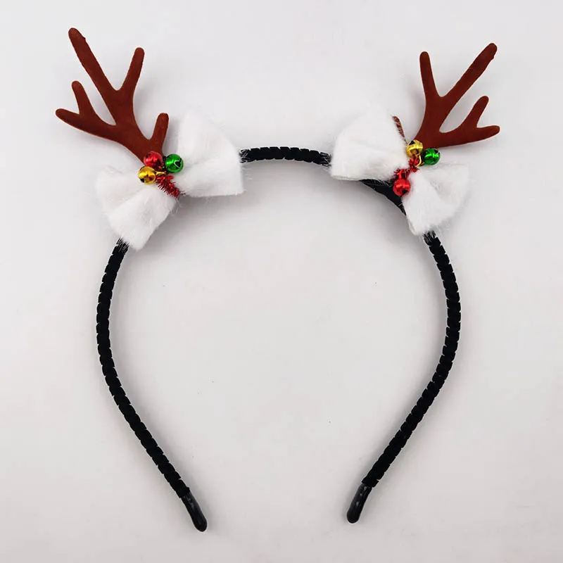 Новинка, детский Рождественский подарок для девочек, мальчиков, унисекс, 5 мм, бант, колокольчик, рог, фланелевая железная обруч для волос