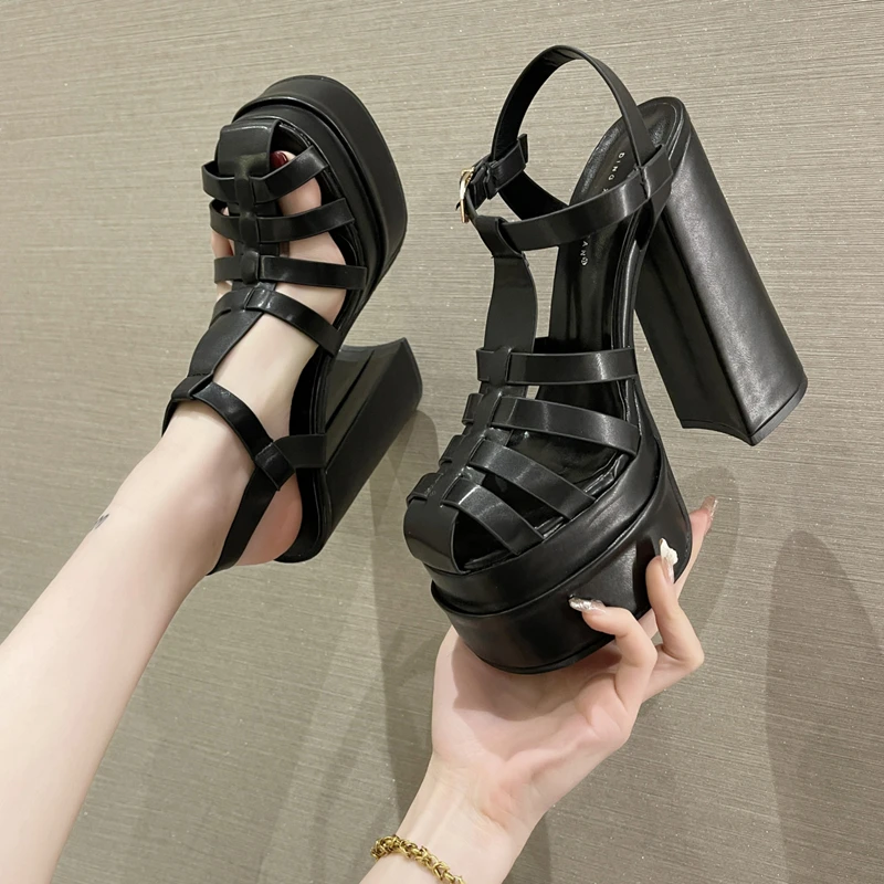 

2022Women Sandals Double Platform High Heels White Black Shoes Chunky Summer New Fashion Shoes Women's Pumps