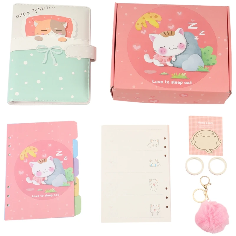 

Cute Cartoon Cats Leather Binder Spiral Notebook Office School Cartoon Agent Planner Organizer Stationery A5