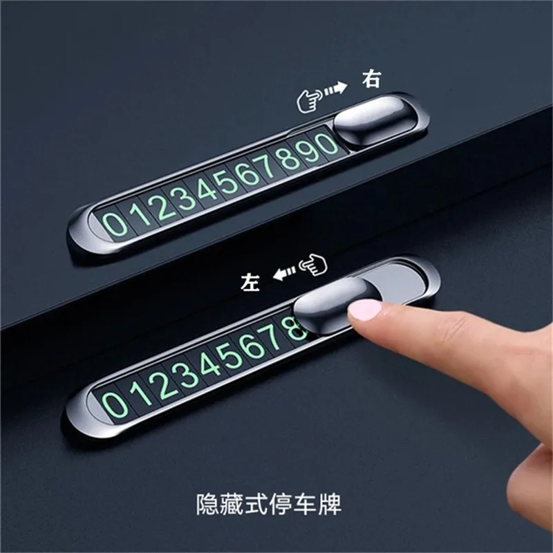 

Hidden Car Styling Temporary Parking Card Metal Alloy Texture Auto Phone Number Card Plate Telephone Number Card Car Sticker