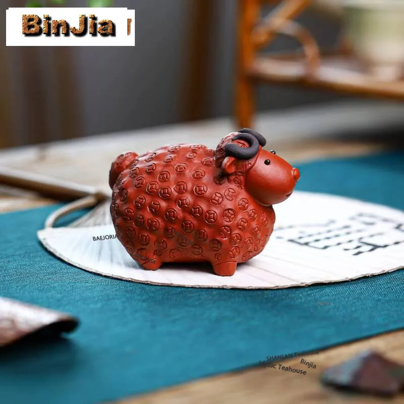Фото Чайная фигурка из исинской глины: креативная скульптура овечки по знаку зодиака, милый маленький ягненок, аксессуар для чайного набора, бутик-серия №5