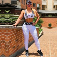 oshoplive textured patchwork letter print braleggings gymsports suits women simple fashion sexy white sportswear for women