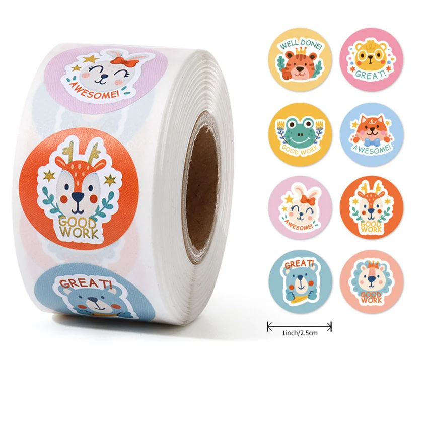 

100-500pcs Animal Cartoon Stickers Motivational Kids Toy Stickers Various Cute Design Patterns School Teacher Reward Stickers