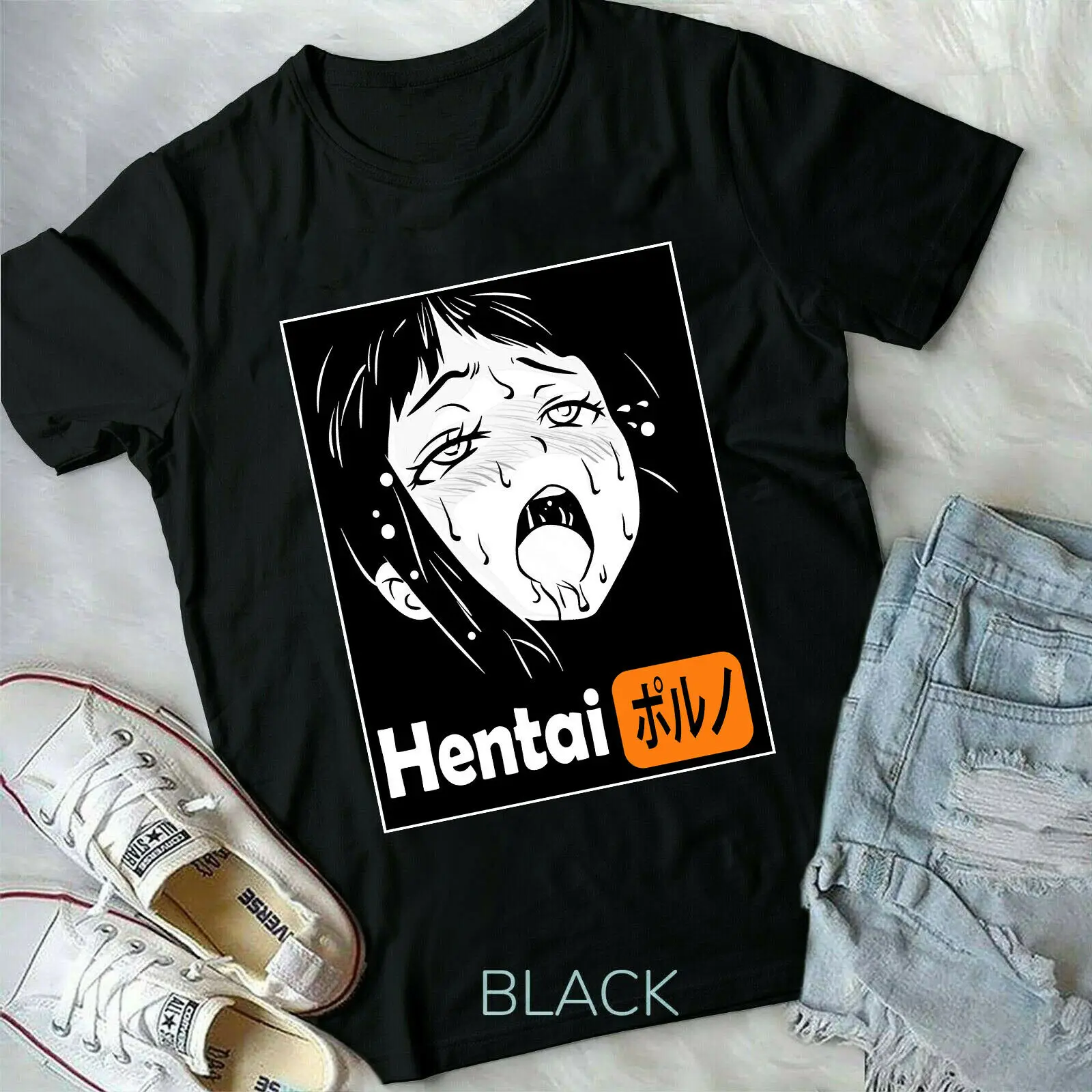

Hentai Waifu Ahegao Cute Sexy Girl Gothic Lewd Otaku Manga Anime Black T-shirt
