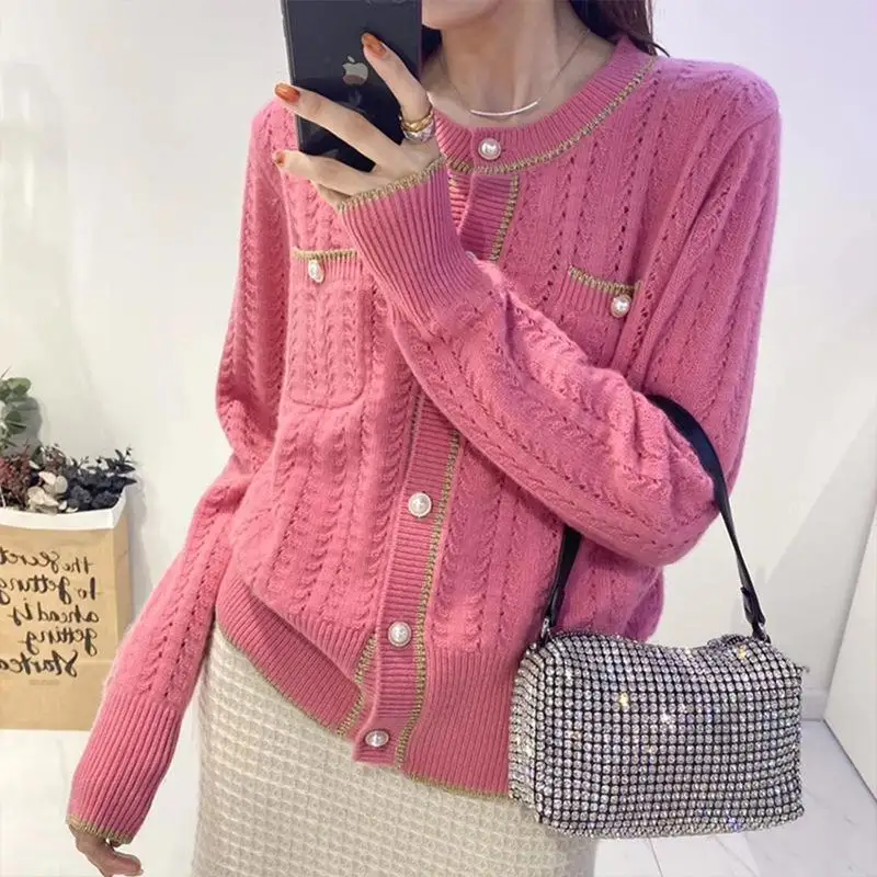 

2022 Spring Autummn Women New Short Cardigan Coats Female O-neck Knitted Jackets Ladies Solid Color Slim Sweater Outerwear Y358
