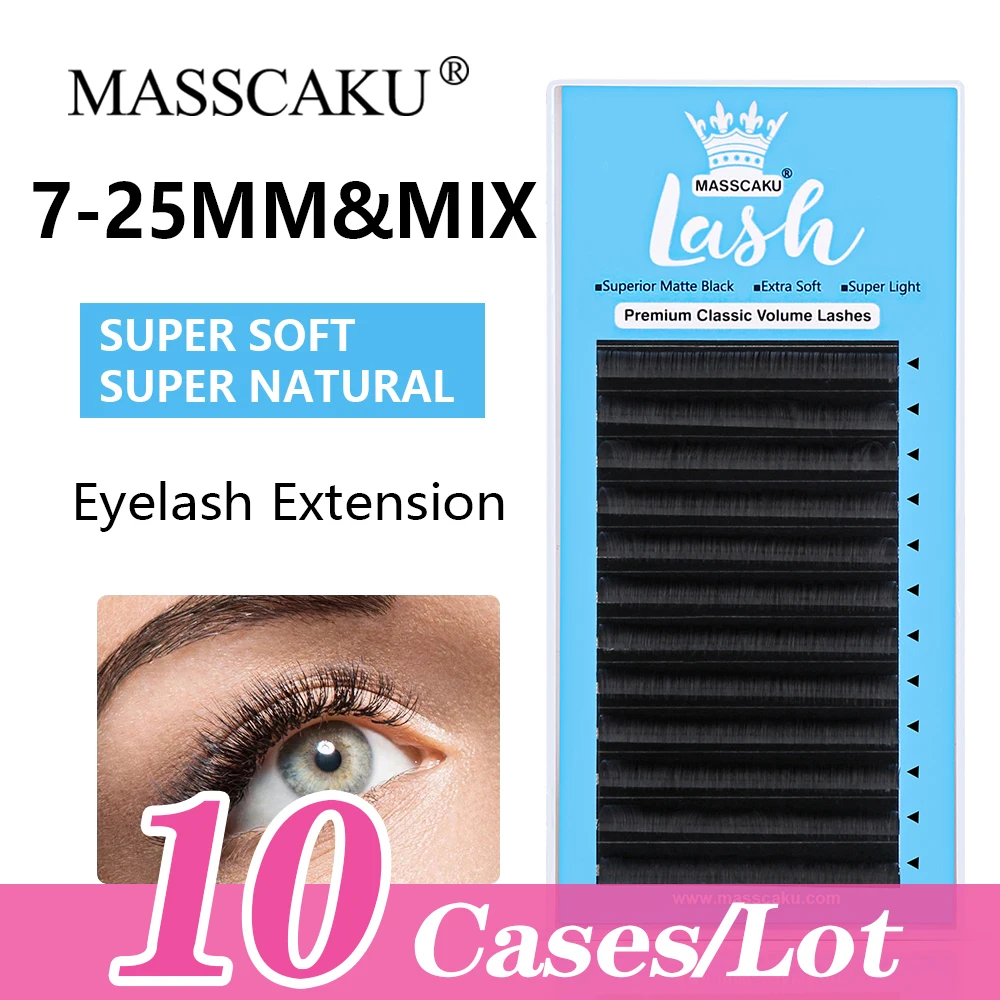 

MASSCAKU 10cases/lot Individual Extension Eyelashes Natural Soft Volume Fans Single Classic Lashes Handmade Korea Silk Mink Lash