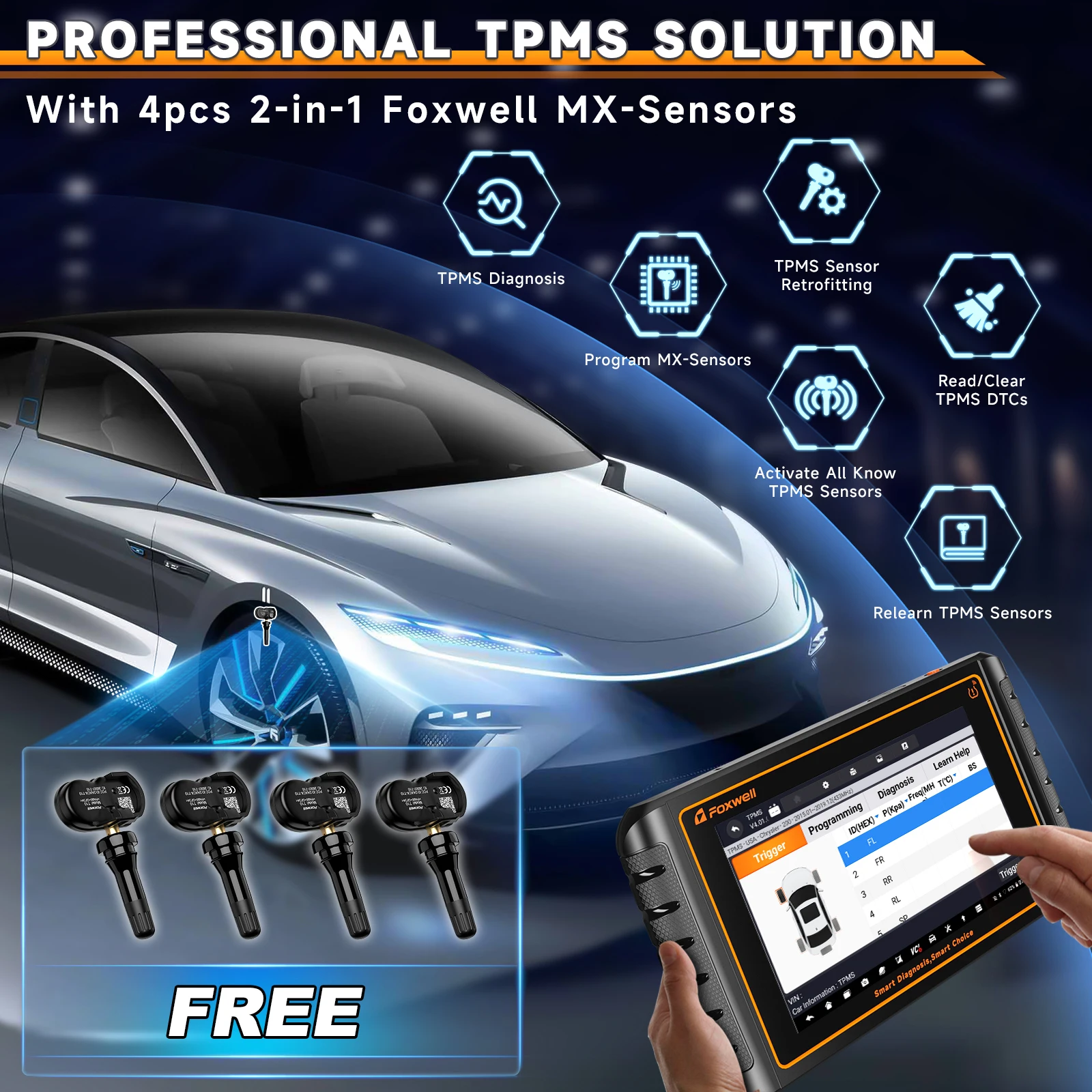 Автомобильный сканер Foxwell GT75TS OBD2 профессиональное кодирование ECU TPMS