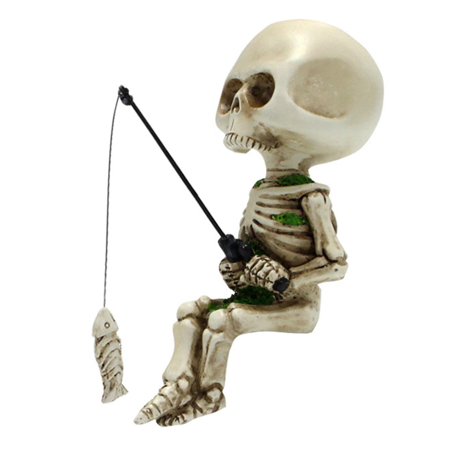 

Resin Skeleton Fishing Statue Human Skull Sculpture Halloween Decor for Backyard Lawn Pond Patio