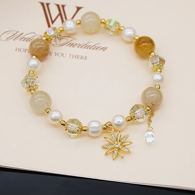 

XIBOSS Jewelry For Women New Lucky Gold Bracelet Handmade Freshwater Pearl Crystal Bracelet Stacked Bracelet Bracelet