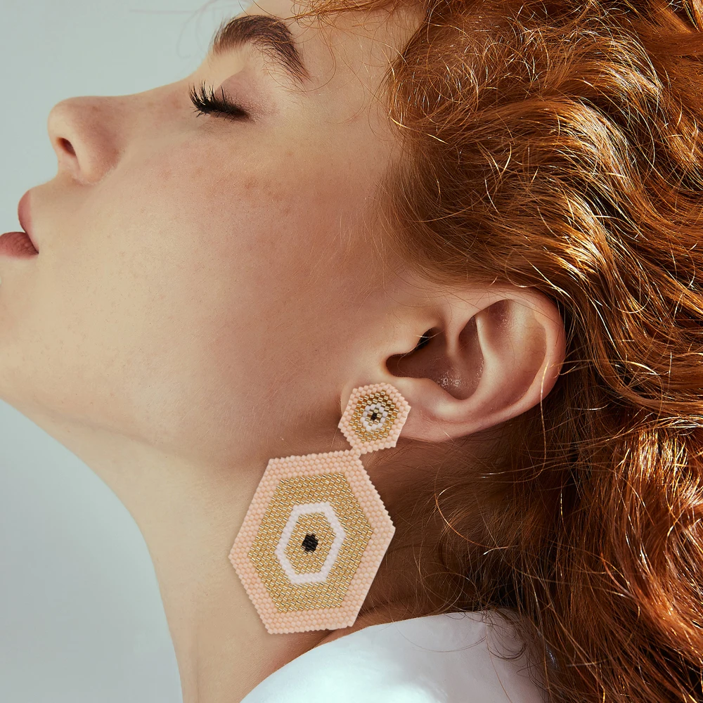 

GO2BOHO New Arrivals MiYuki Beads Handmade Woven Hexagon Evil Eye Nail Earrings Fashion Jewelry For Women