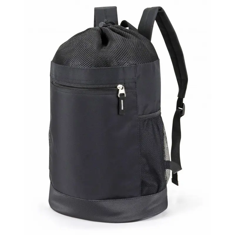 

Polyester Mesh Backpack Drawstring Gymbag with Leatherette Bottom Black