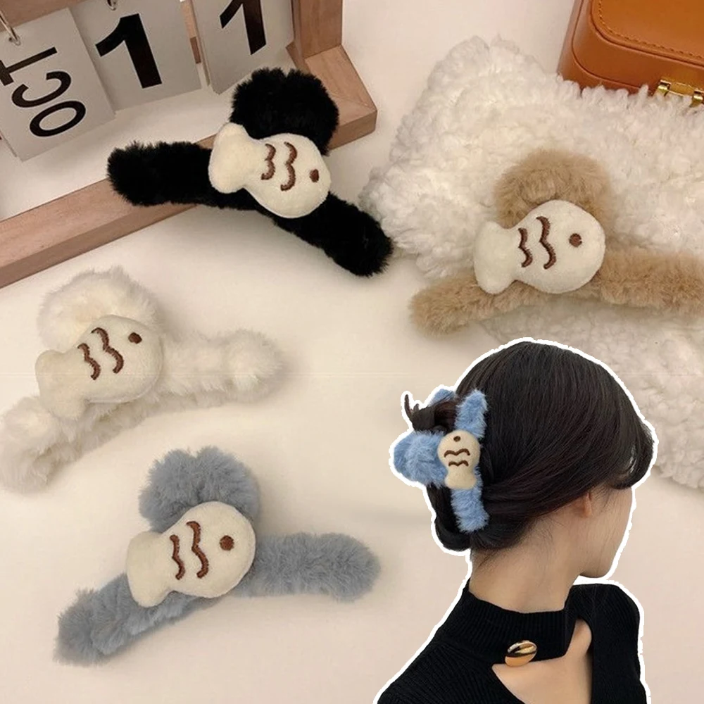 

Winter Plush Hair Claw Cute Faux Fur Fish Hair Clip For Women Girls Acrylic Hairpins Barrette Crab Headwear Hair Accessories