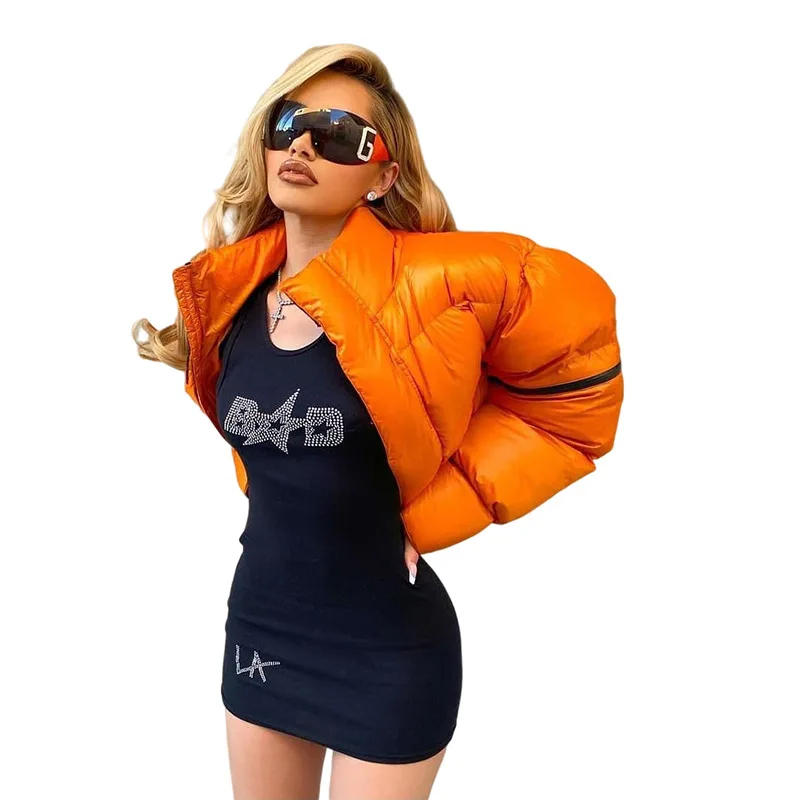 Women coat  Street Basic Cotton Jacket Lapel Zipper Short Bread Coat Casual Women Outing Warm Winter Clothes Ski short tops