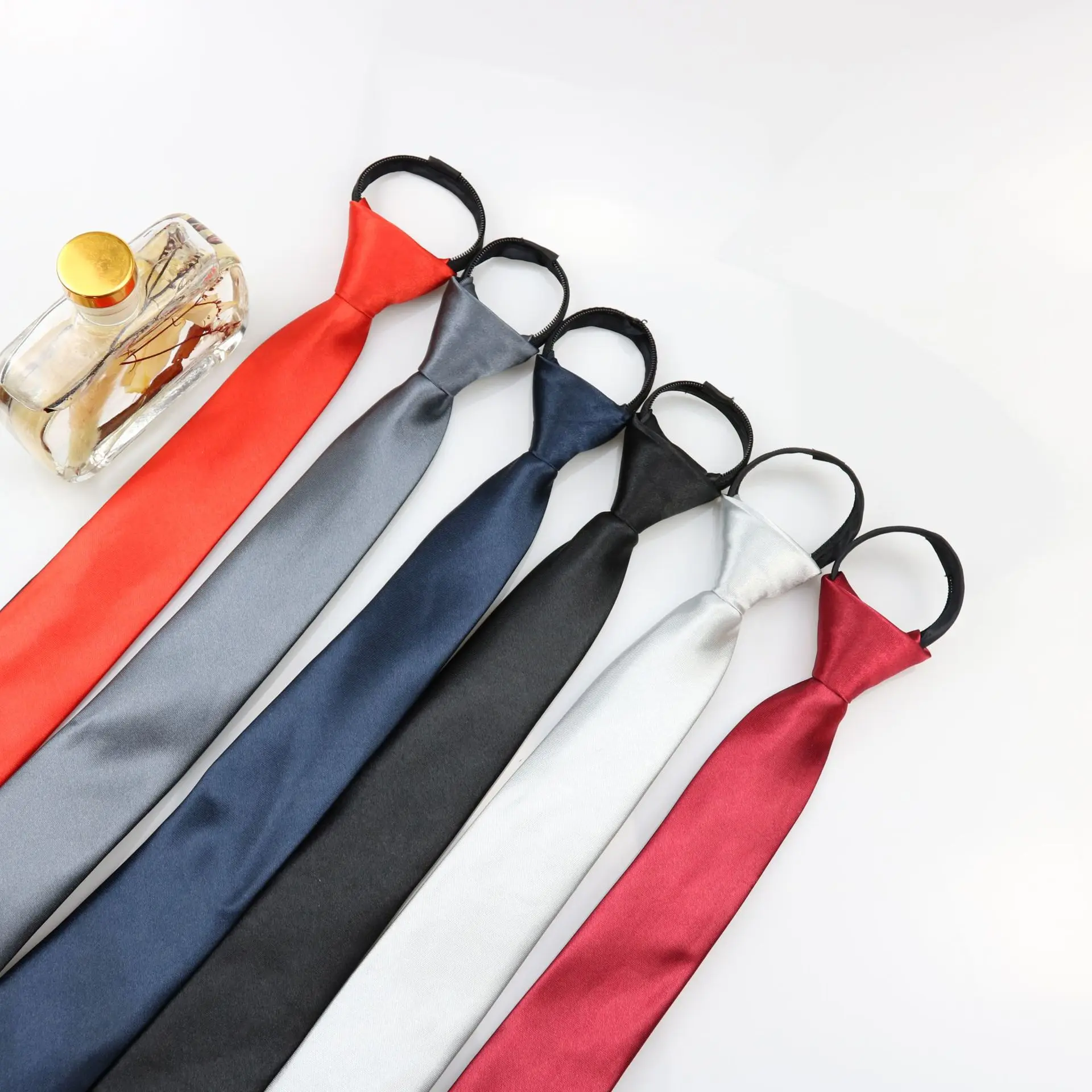 Галстук на молнии для мужчин и женщин, тонкий галстук в стиле ретро, цветной защитный галстук, деловой похоронный черный галстук матового цвета