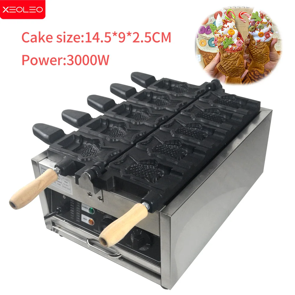 Машина XEOLEO Taiyaki 5 шт. машина для вафель в форме рыбы 3000 Вт с антипригарным