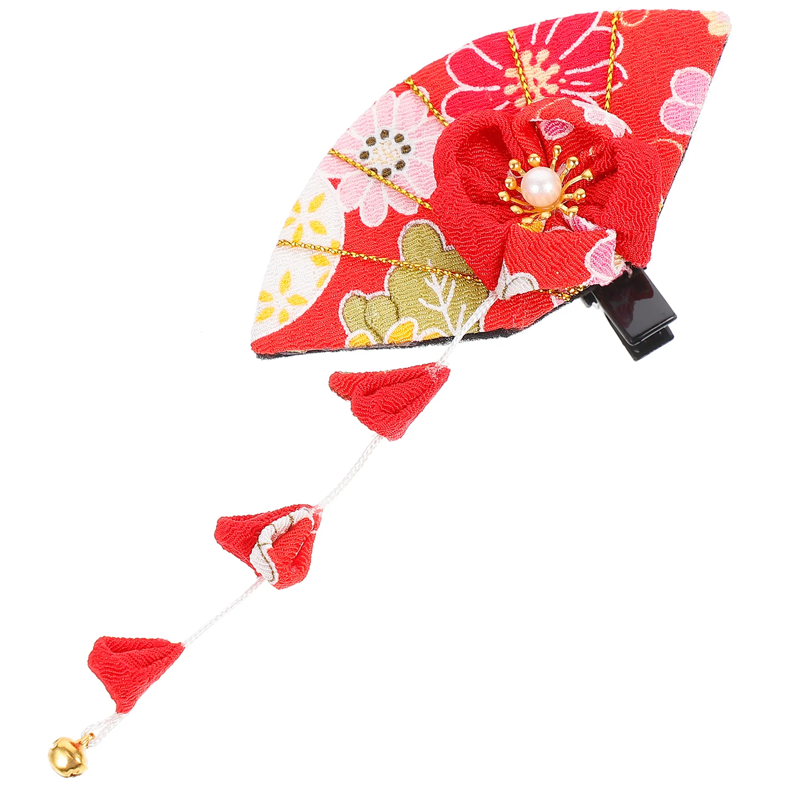 

Japanese- style Fabric Hairpin Sakura Fans Shape Barrette Tassel Headdress for Girl Costume Accessory Red Accessories