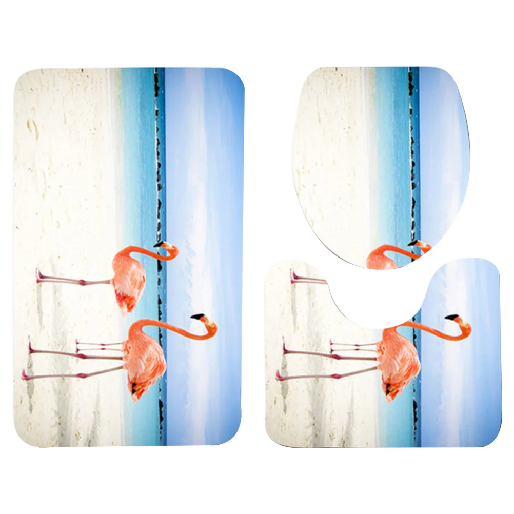 

3pcs Toilet Cushion Set Seaside Printing Non-Slip Carpet Toilet Rug Closestool Lid Cover (75x45cm)