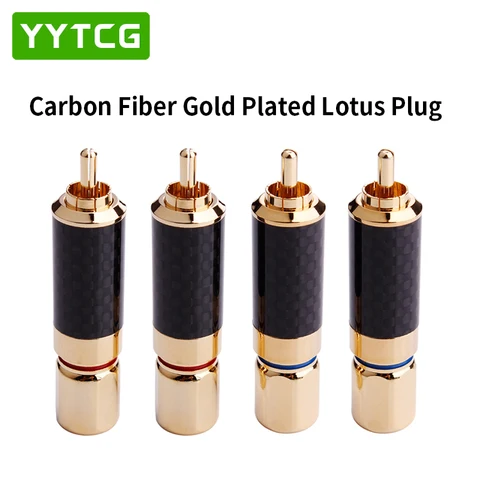 YYTCG 4 шт. HIFI RCA Plug, высококачественные Позолоченные разъемы RCA из углеродного волокна 24k
