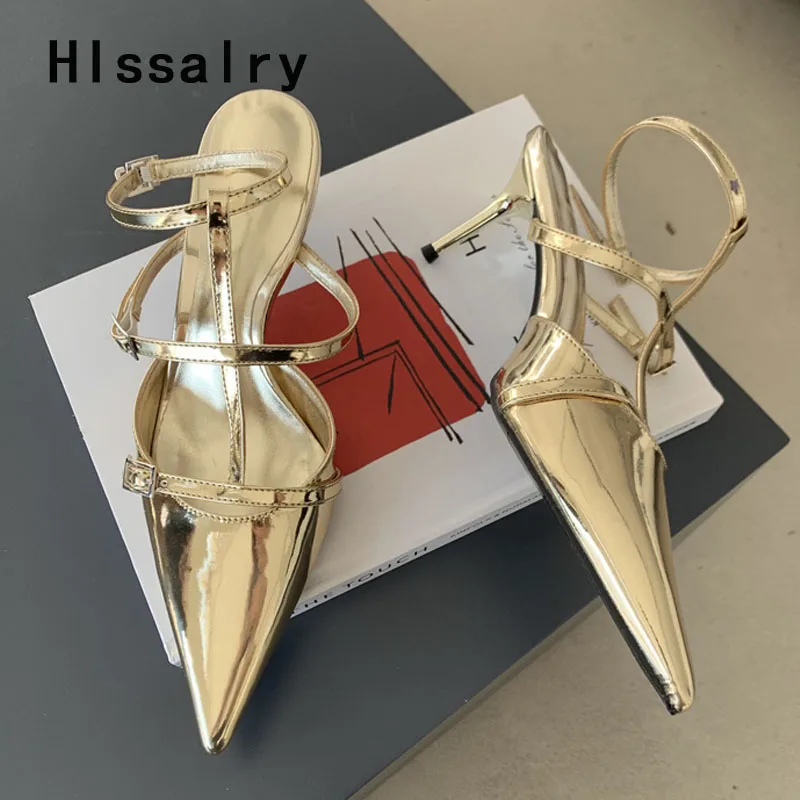 

Hlssalry Spring New Gold Silver Pumps Women Shoes Fashion Pointed Ladies Elegant Thin High Heel Hollow Out Dress Sandalias Mujer