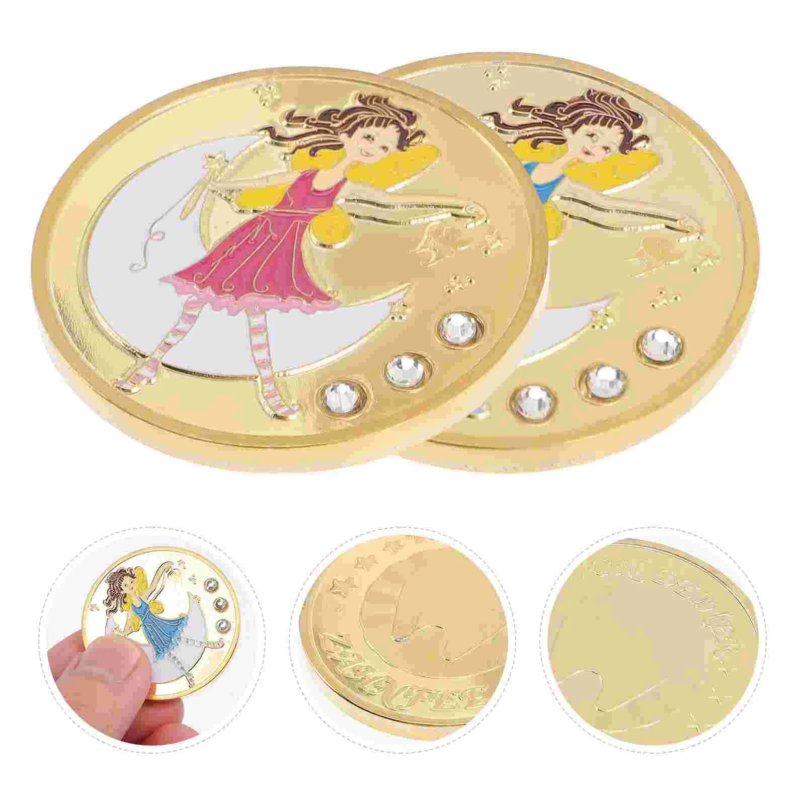 

2 Pcs Girls Presents Tooth Fairy Coin Kit Kids Commemorative Coins Commemorate Golden Zinc Iron Alloy Child Gifts