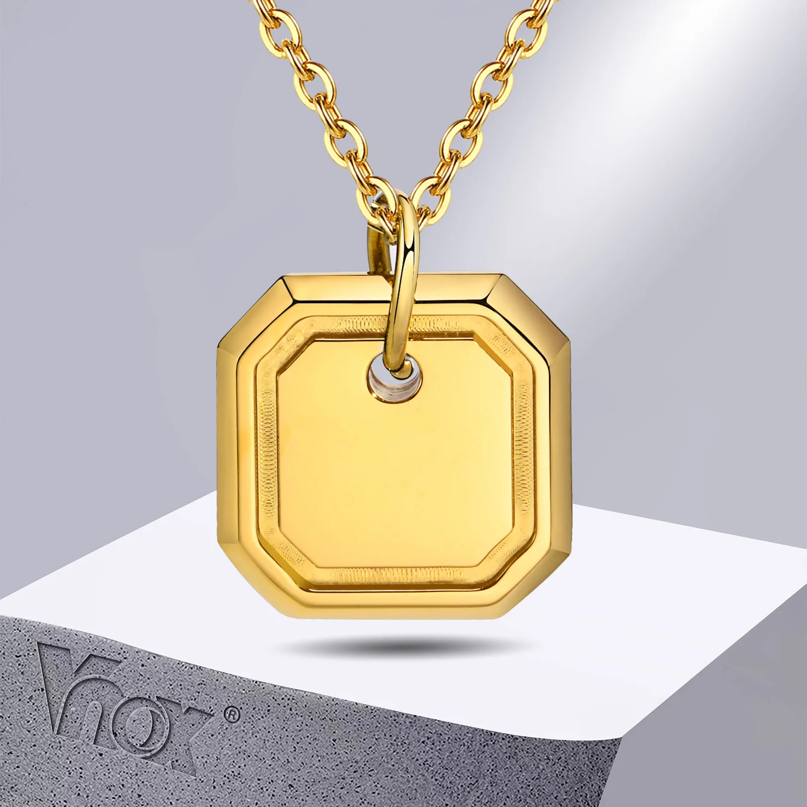 

Vnox Geometric Square Necklaces for Women, Gold Plated Stainless Steel Sqaure Pendant with Adjustable Cable Chain, Dainty Collar