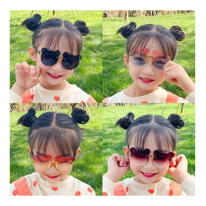 

Летние милые детские солнцезащитные очки без оправы с животными и медведем для девочек и мальчиков однотонные детские круглые очки в стиле ретро с защитой от ультрафиолета для детей
