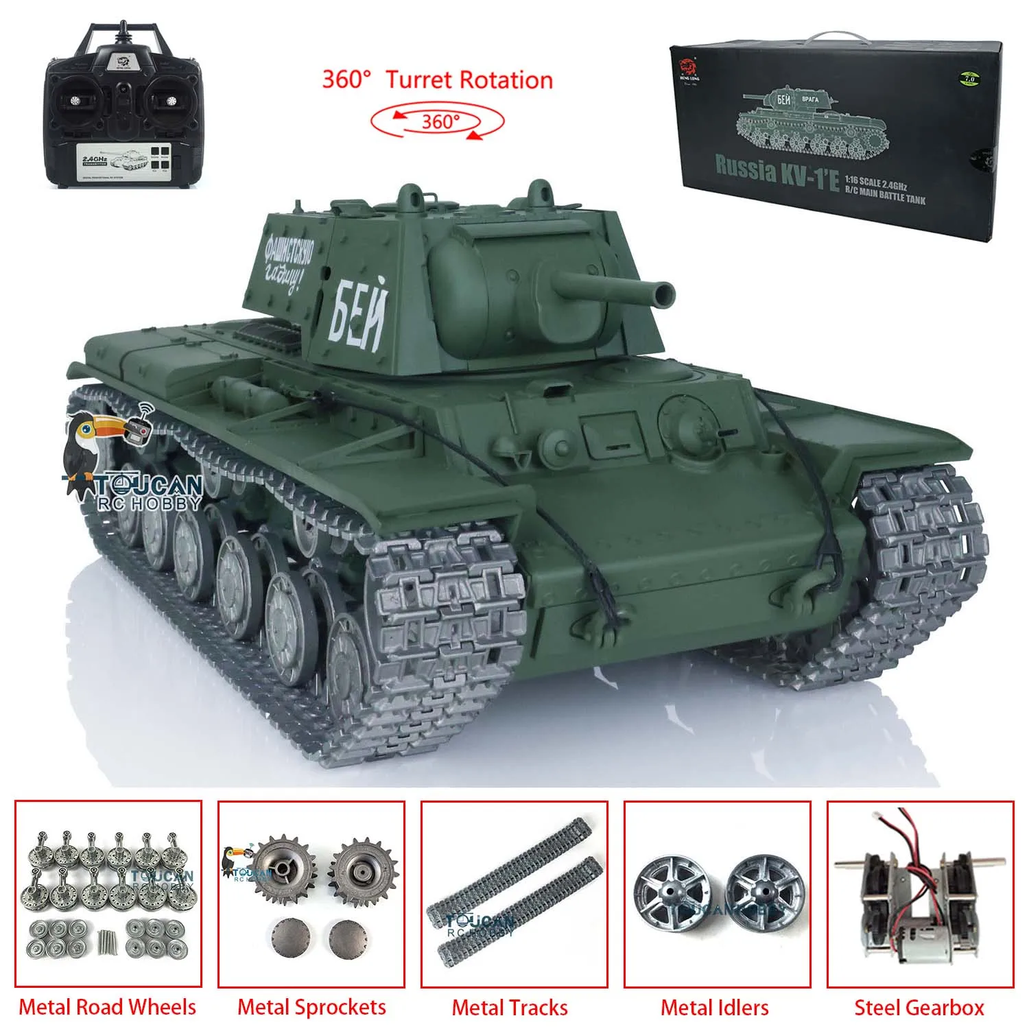 

Henglong Pro Ver 1/16 7.0 Soviet KV-1RC Tank 3878 Metal Tracks Wheels 360 Turret Rotation Smoke Effect TH17467-SMT7