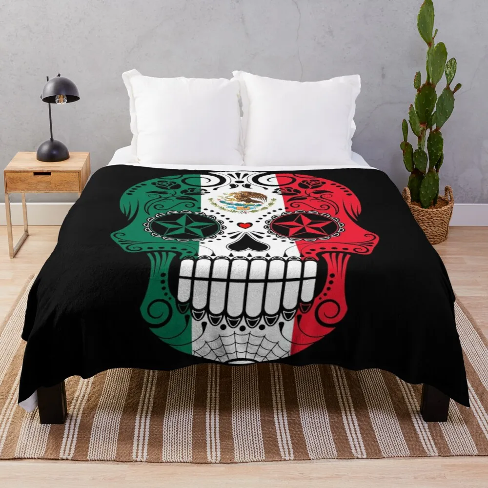 

Sugar Skull with Roses and Flag of Mexico Throw Blanket Beautiful Blankets Crochet Blankets