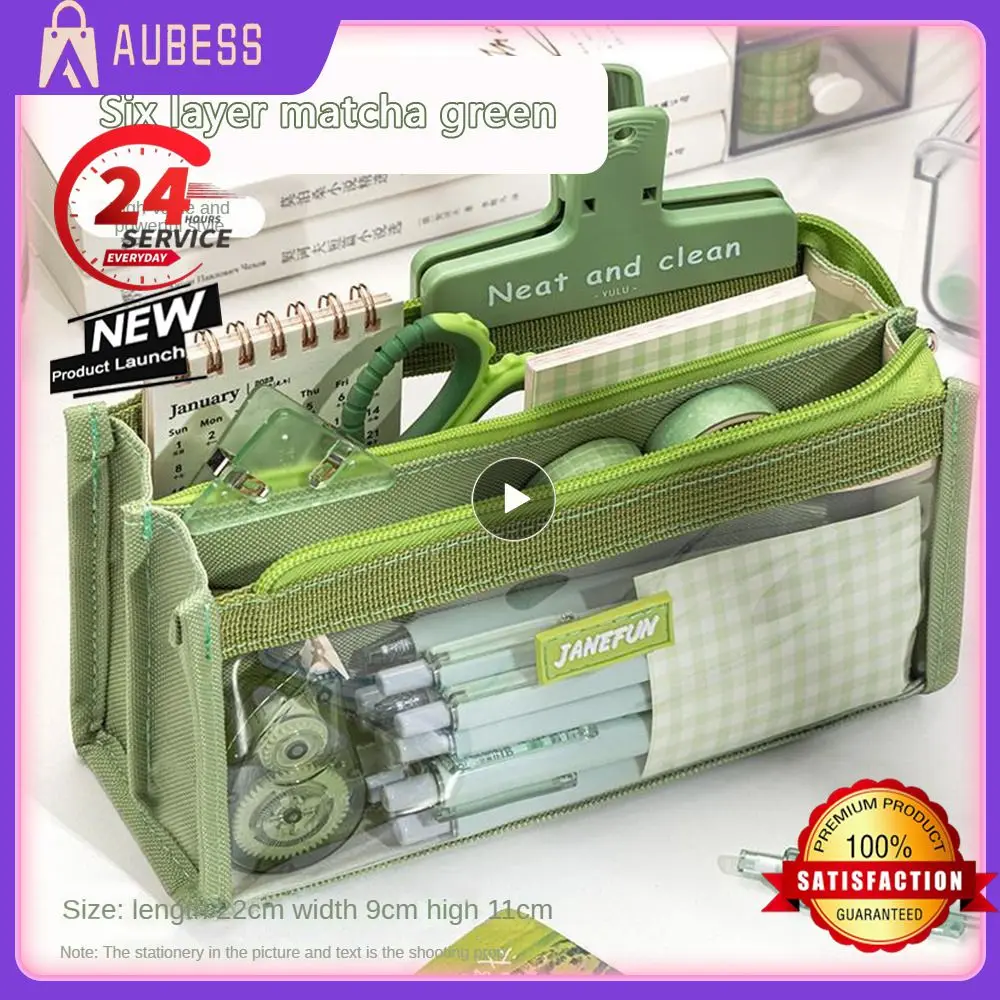 

1~8PCS Simple Pencil Case Preferred Material Pencil Case Pu 5 Layers Of Capacity Transparent Pencil Case Pouch