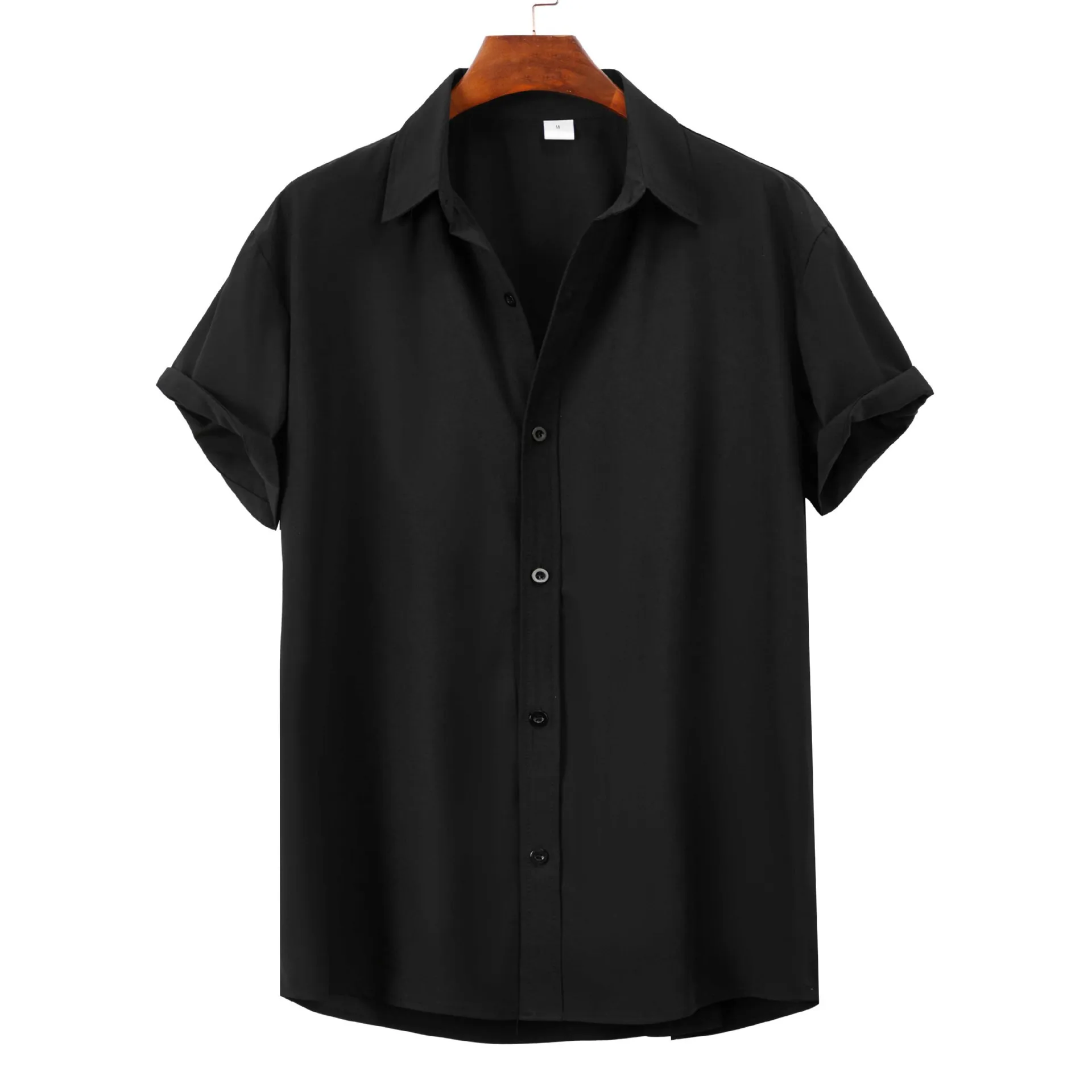 New Men Short Sleeve Shirts Casual Solid Color Turn-down Collar Buttons Tops Men's High Quality Cotton Summer Blouse