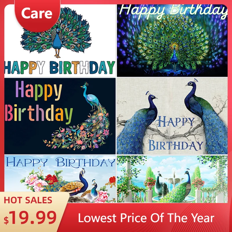 Виниловый фон для фотосъемки с изображением голубого павлина грации птиц