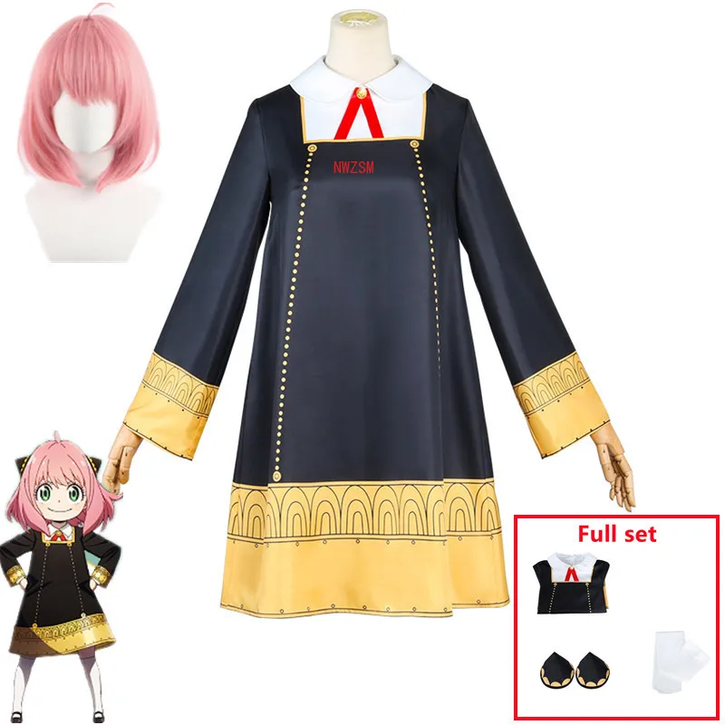 

Anime SPY X FAMILY Anya Forger Cosplay Costume Black Dress Uniform Full Set Stockings Halloween Carnival Party Clothes