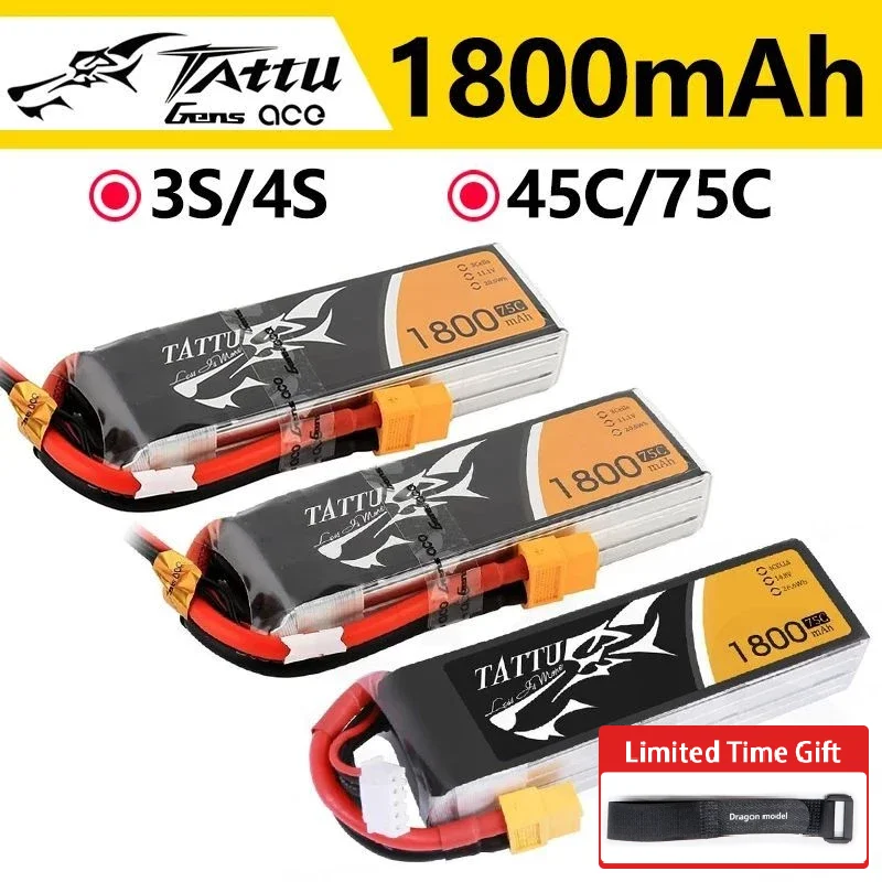

Tattu 1800mAh FPV LiPo Rechargeable Battery 3S 4S 45C 75C 1P for RC FPV Racing Drone Quadcopter Drone Batteries