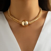 2022 exaggerated metal gold large circle ball pendant choker necklace for women hip hop metal multi layer chain necklace collar
