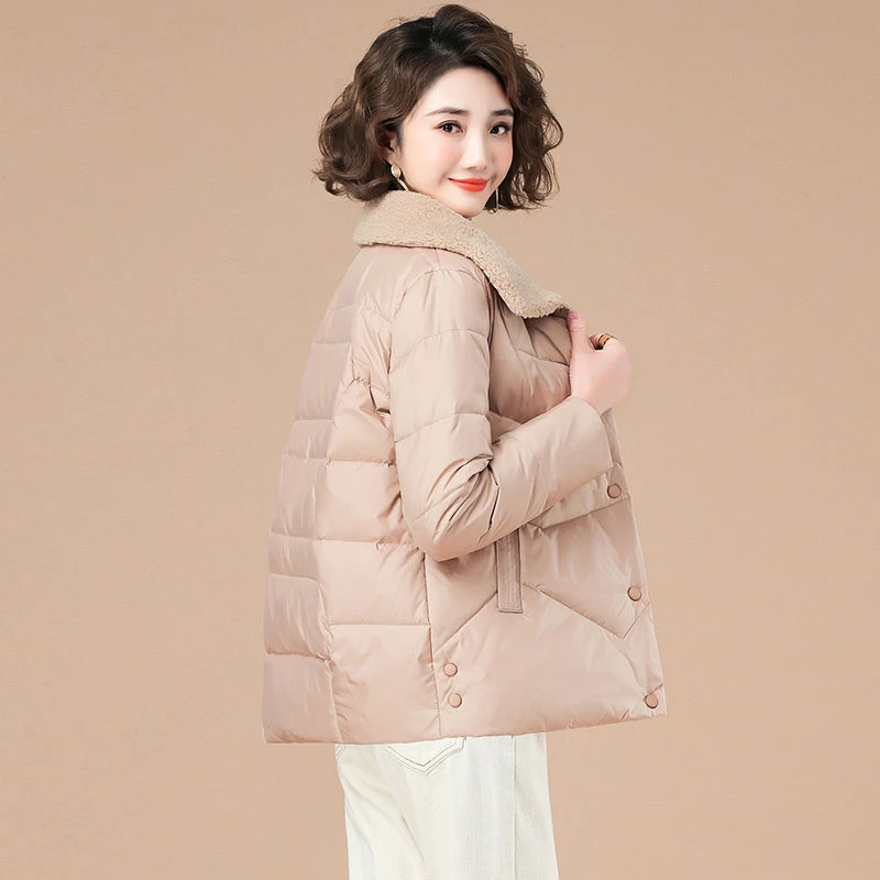 Light Weight Cropped Puffy Jacket Women's Winter Fashion Thin Casual Lamb Collar Down Jacket Warm Single Breasted Parkas Outwear