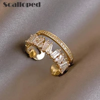 scalloped korean trendy double irregular open ring for women brand creative design wedding engagement party jewelry gifts