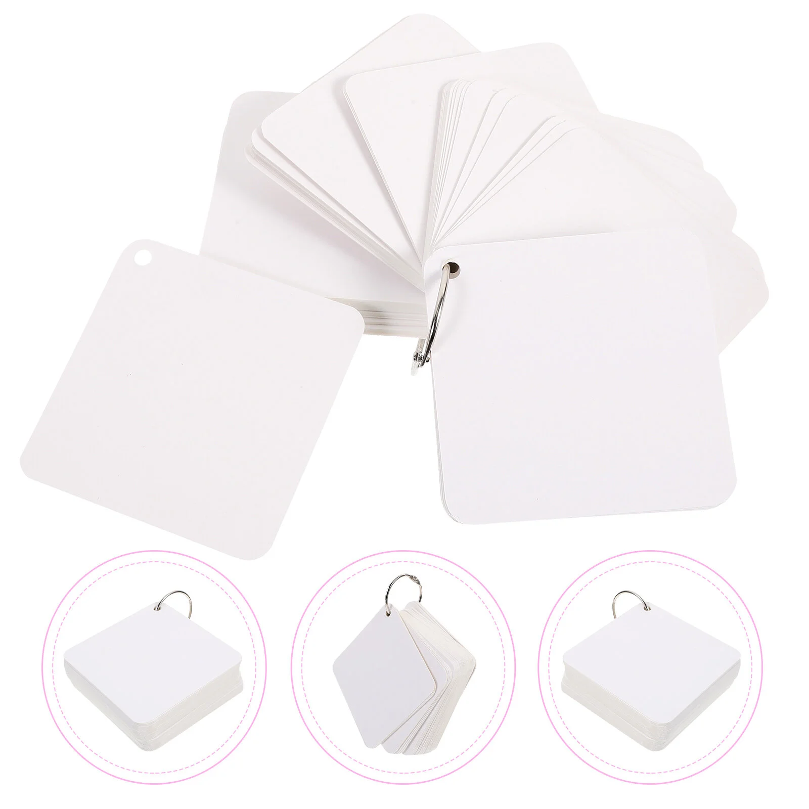 

White Blank Cards Clips Note Flash With Binder Household Index Metal Rings Paper Book DIY Flashcards Student